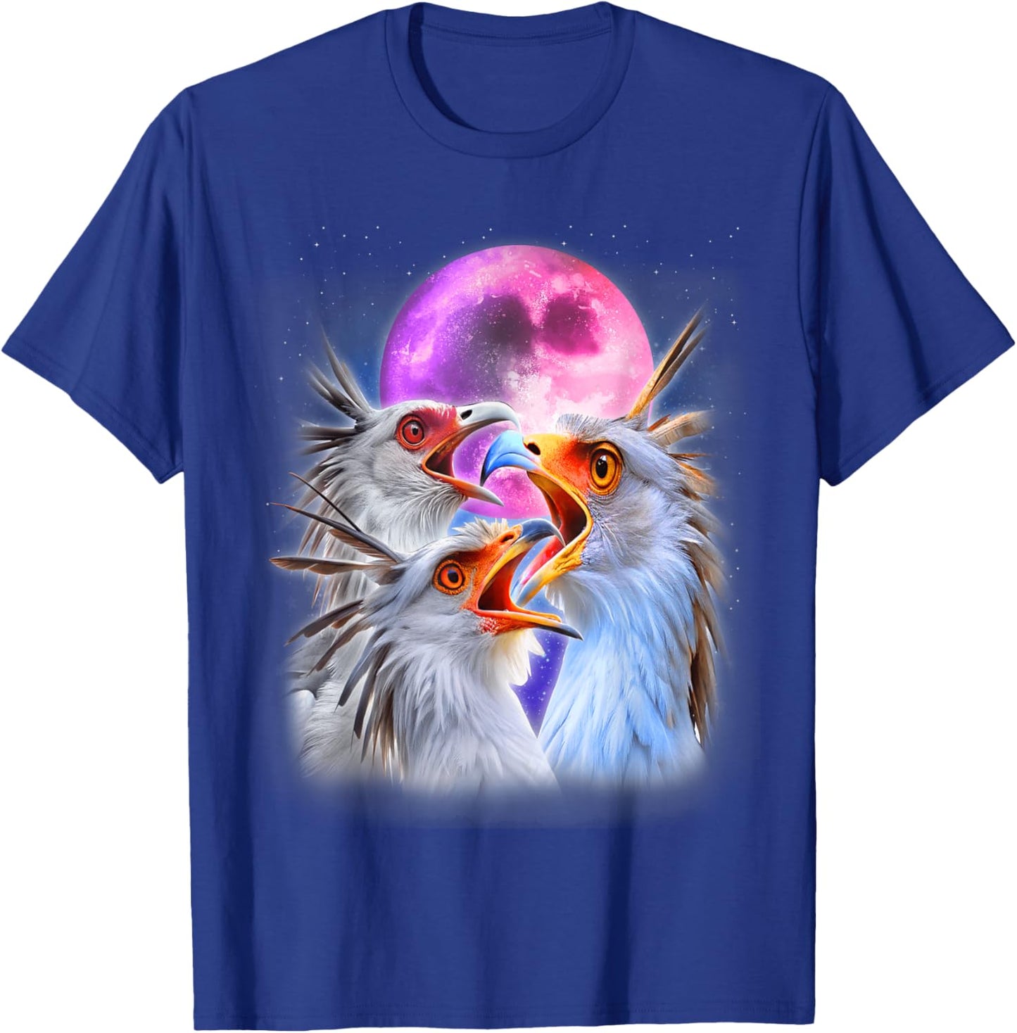 3 Secretary Bird Howling At The Moon Funny Bird Lover Birder T-Shirt - T-Shirt | Royal