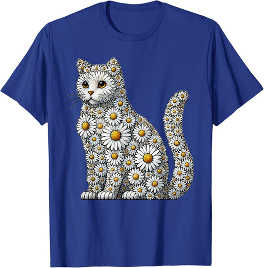 Daisy Cat Flower Gardening Floral T-Shirt - T-Shirt | Royal