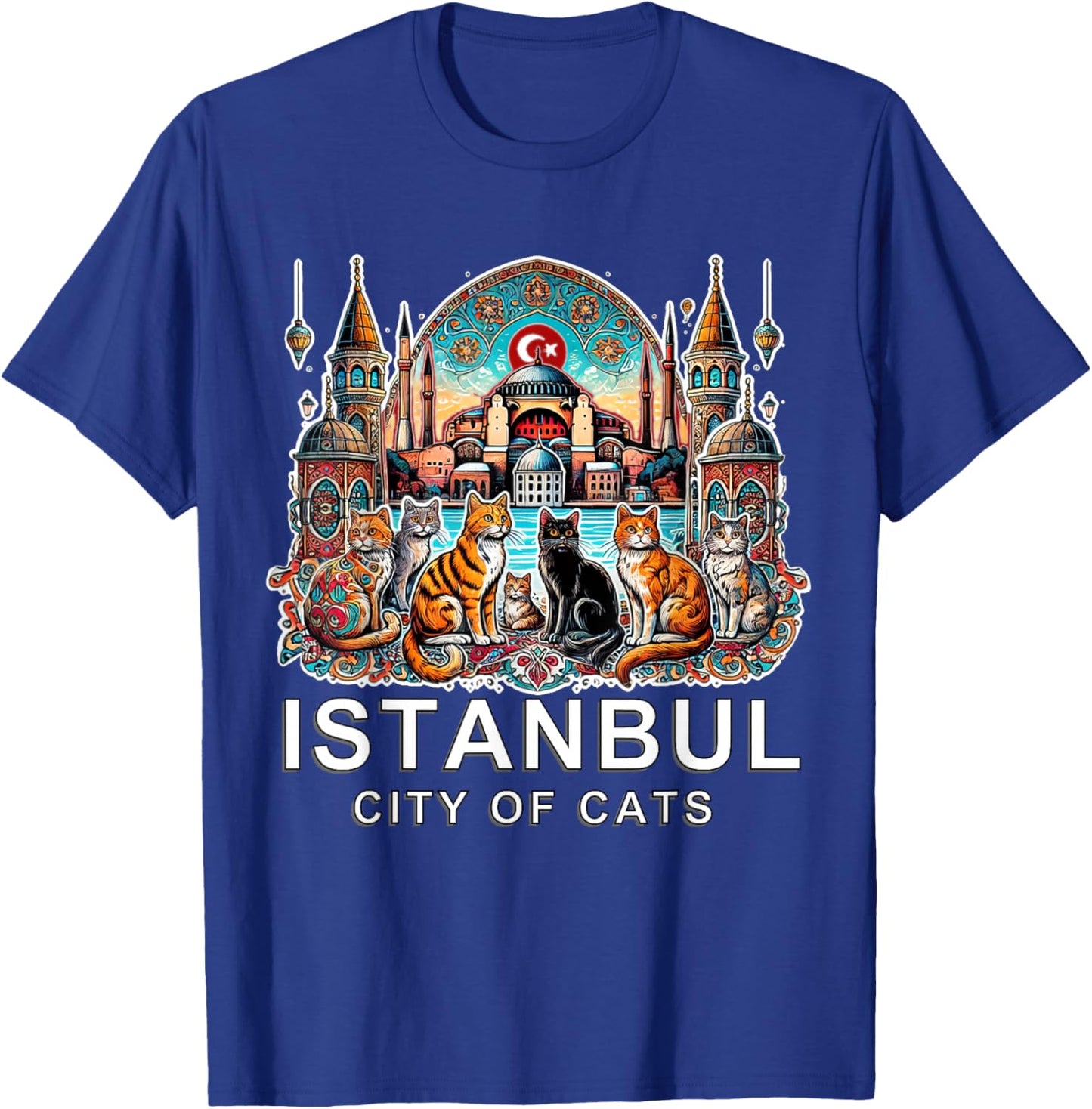 Travel to Istanbul - City of Cats, Turkey, White Font Ed T-Shirt - T-Shirt | Royal
