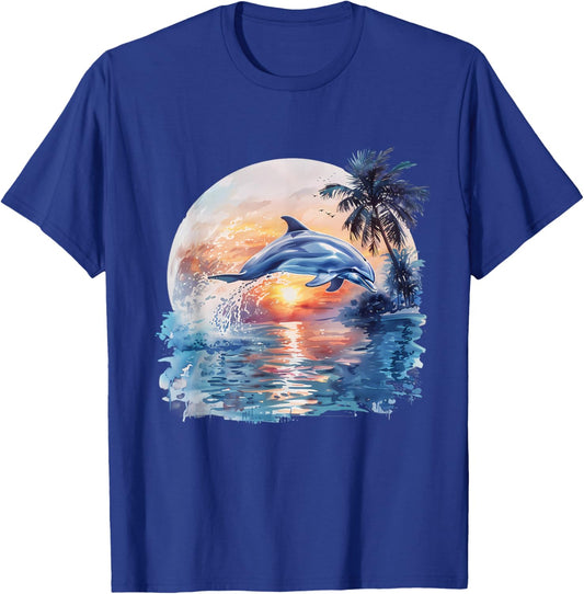 Dolphin Sunset Ocean Sea Dolphin Sea Ocean Animal Lover T-Shirt - T-Shirt | Royal