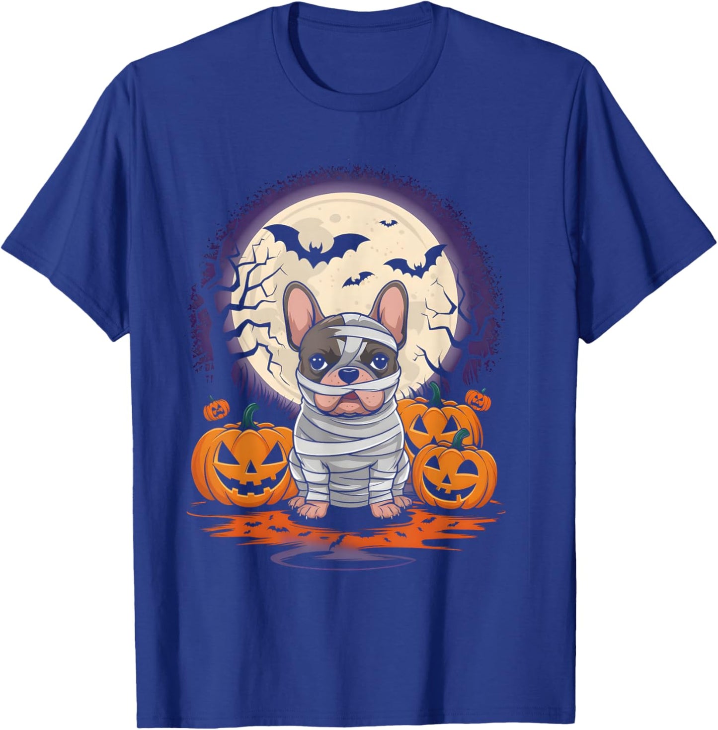 Spooky French Bulldog Mummy Full Moon - Halloween Dog T-Shirt - T-Shirt | Royal