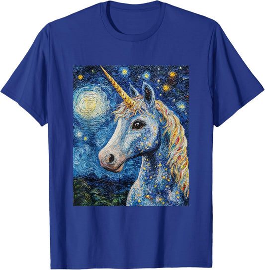Cute Unicorn - Van Gogh Style - Starry Night T-Shirt - T-Shirt | Royal