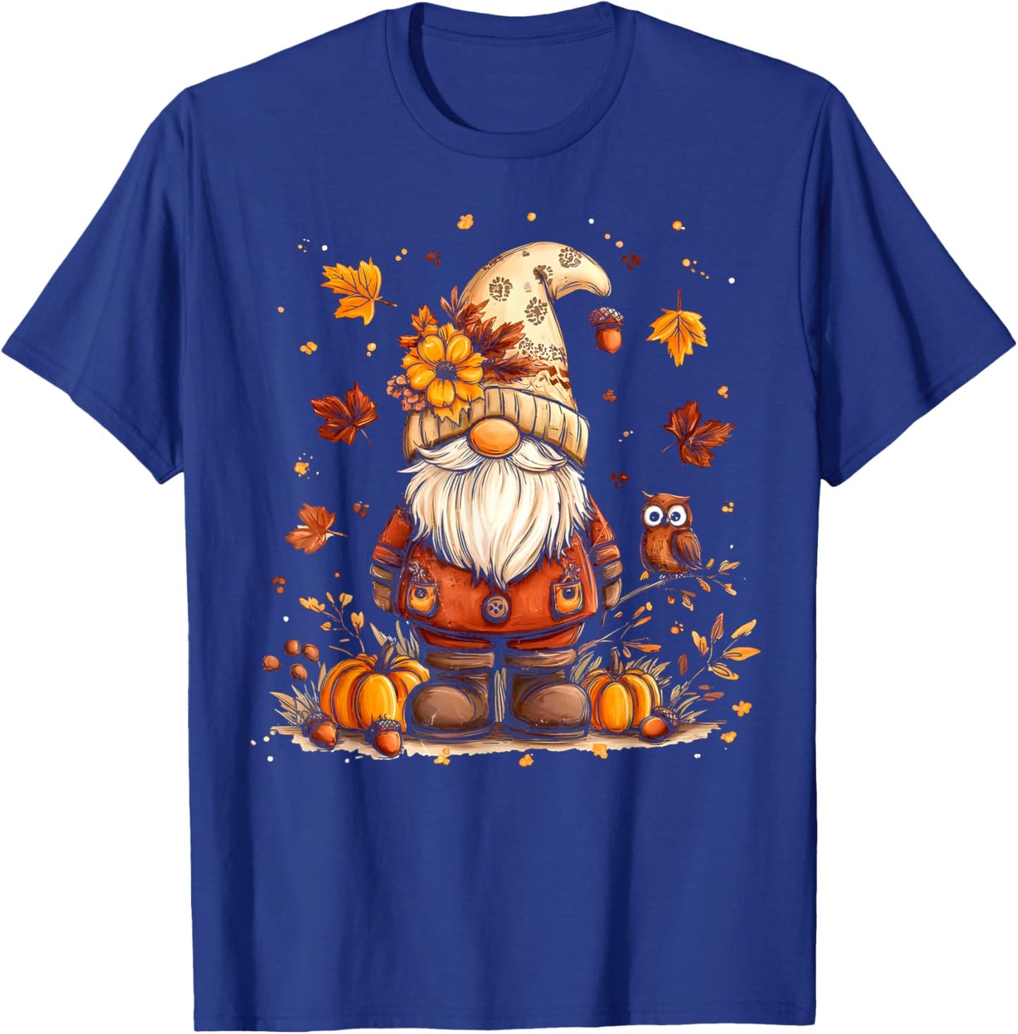 Funny Peace Gnome Halloween Thanksgiving Pumpkin Autumn Fall T-Shirt - T-Shirt | Royal