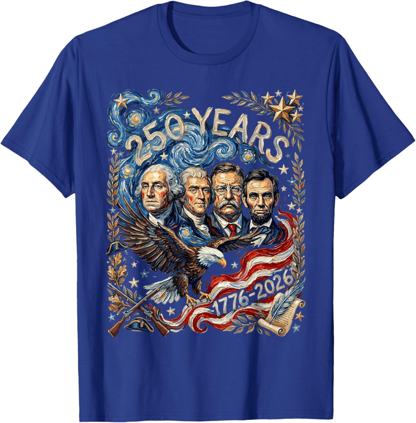 250th Anniversary USA Presidents Mount Rushmore 250 Years T-Shirt - T-Shirt | Royal