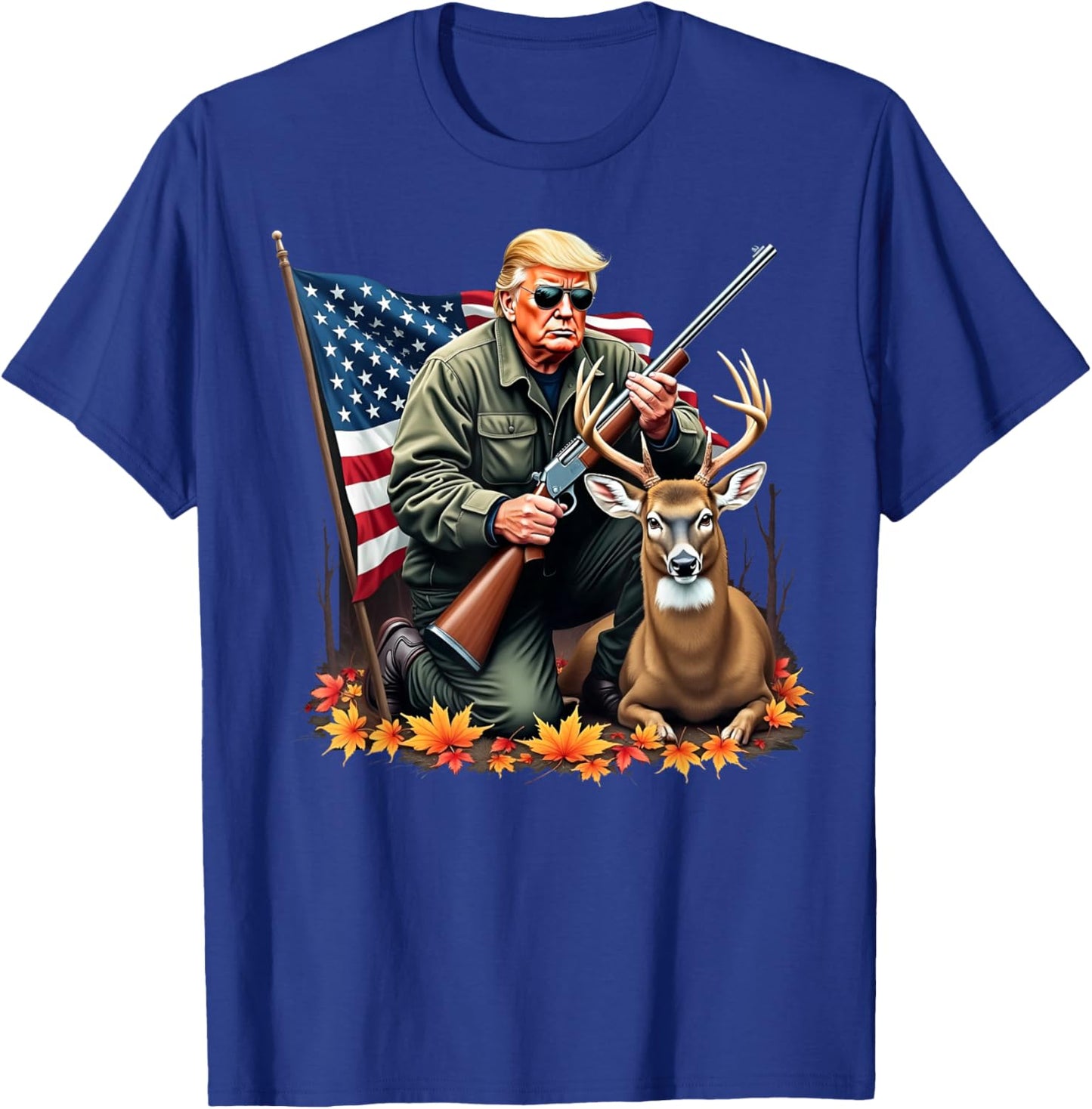 Hunting Deer Season Vintage Trump USA Flag Camouflage T-Shirt - T-Shirt | Royal