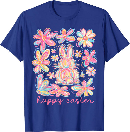 Floral Pink Bunny Cute Happy Easter Day Coquette Bow Flower T-Shirt - T-Shirt | Royal