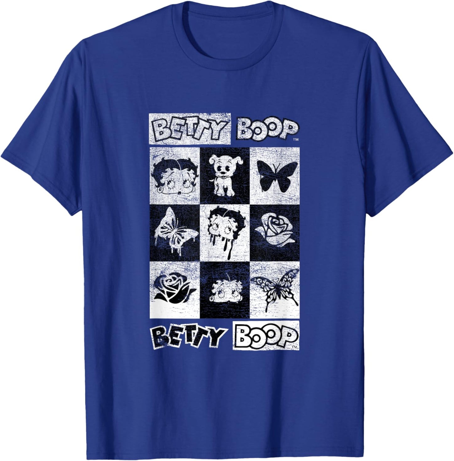 Betty Boop Grunge Butterflies & Roses Betty Box Up T-Shirt - T-Shirt | Royal