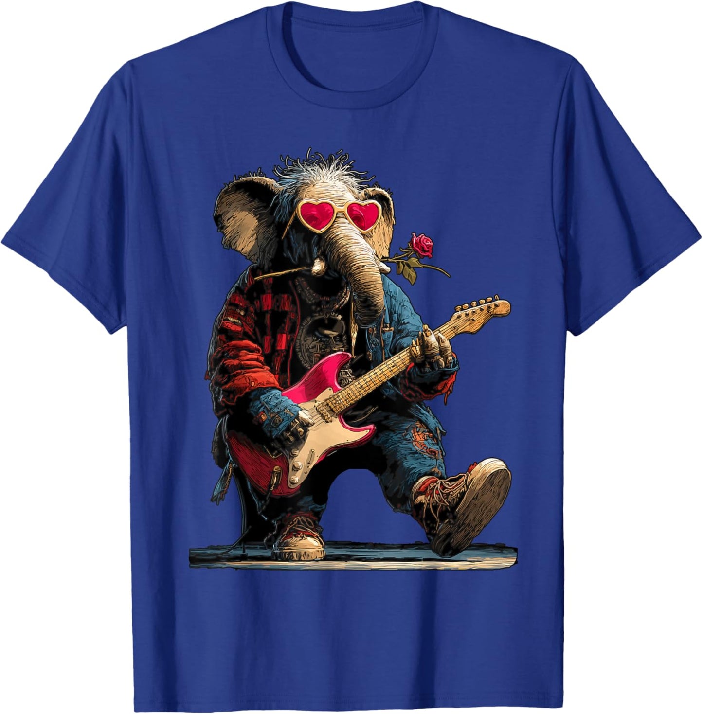 Éléphant Jouant de la Guitare Guitariste Animal Saint-Valentin T-Shirt - T-Shirt | Royal