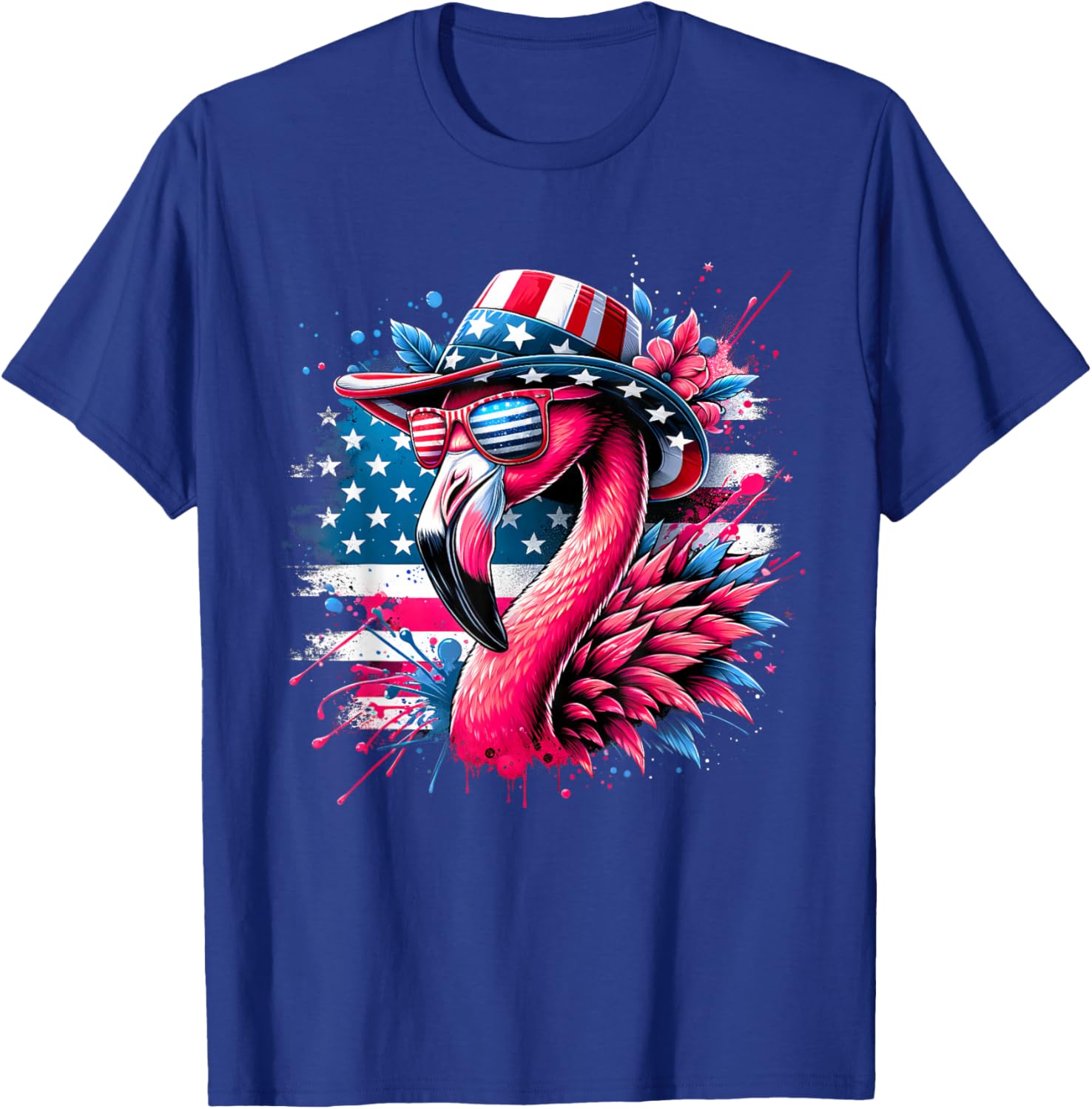 Flamingo 4th of July US American Flag Sunglasses Patriotic T-Shirt - T-Shirt | Royal