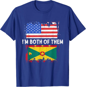 Grenada Vintage I'm Both Of Them America Grenadian Pride T-Shirt - T-Shirt | Royal