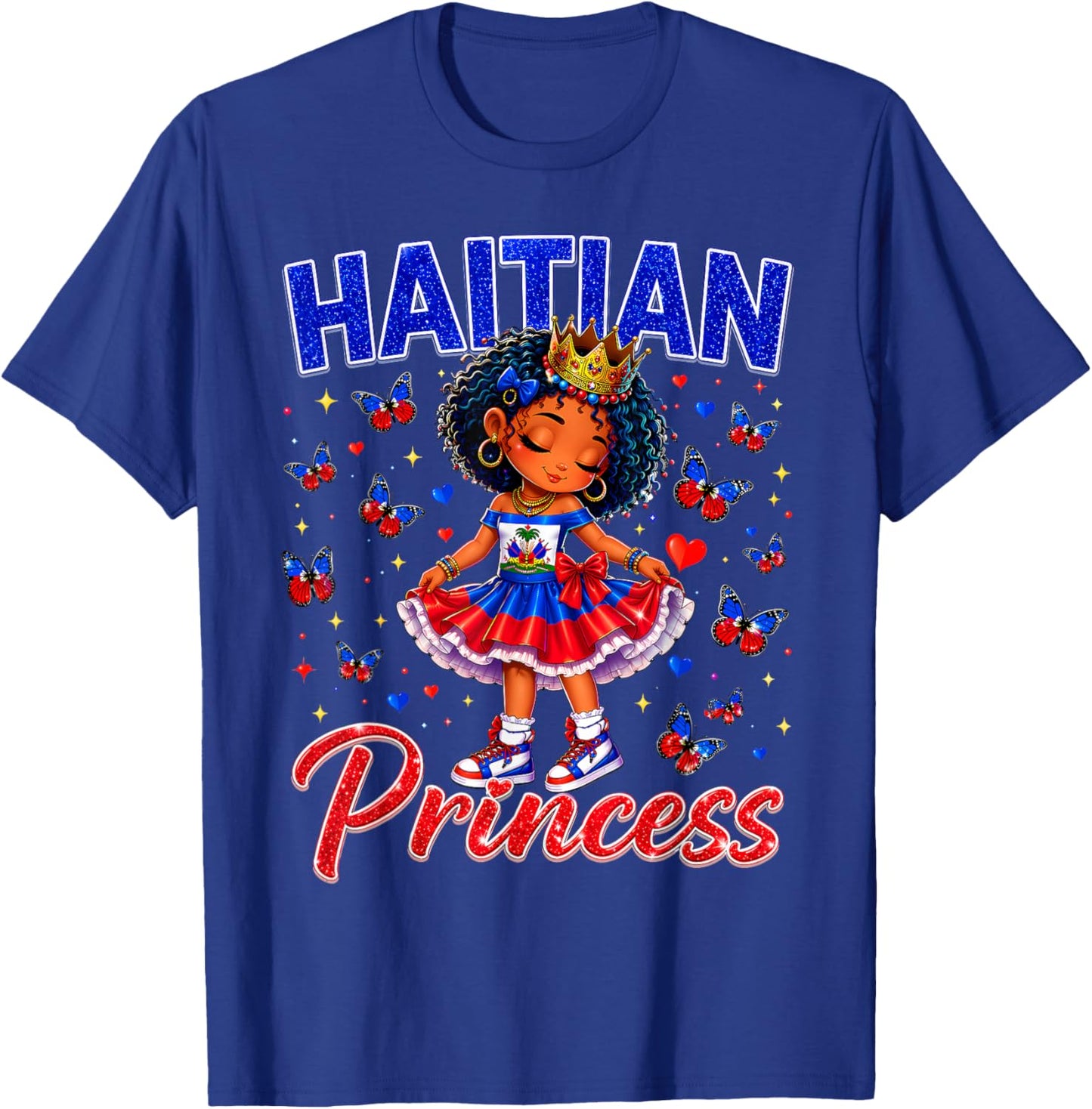 Cute Melanin Haitian Princess Haiti Flag Gift Girls Kids T-Shirt - T-Shirt | Royal