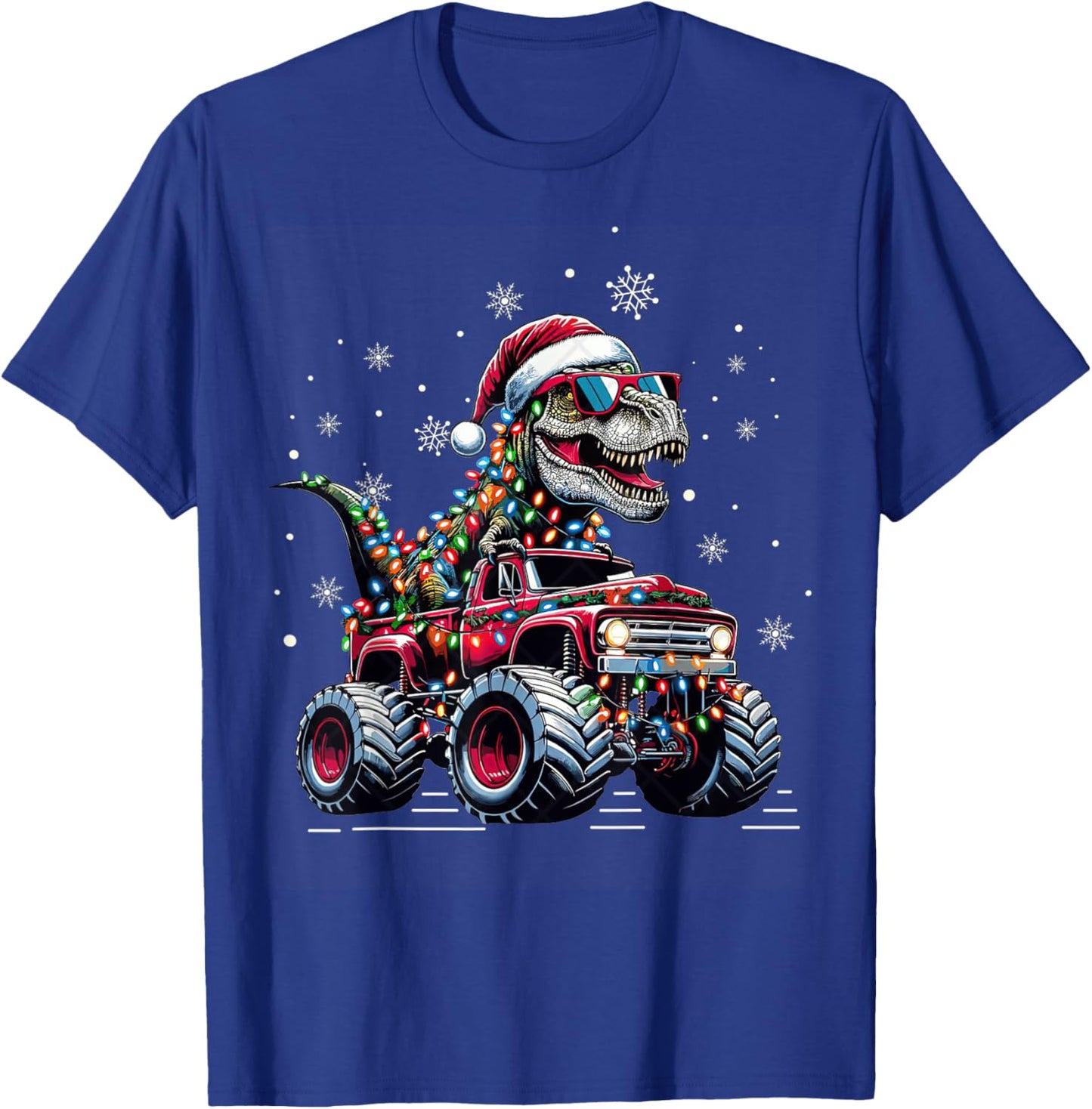 Monster Truck Dinosaur TRex Christmas Boys Kids T-Shirt - T-Shirt | Royal