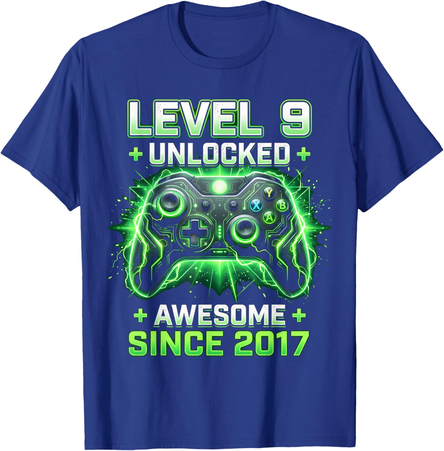 Level 9 Unlocked Awesome Since 2017 9th Birthday Boy Gamer T-Shirt - T-Shirt | Royal