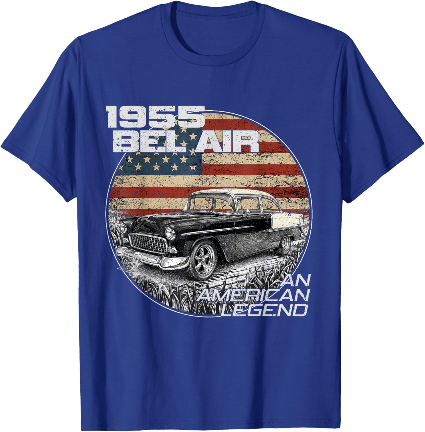 1955 55 Bel air an American Legend Flag 90s Silhouette Old T-Shirt - T-Shirt | Royal