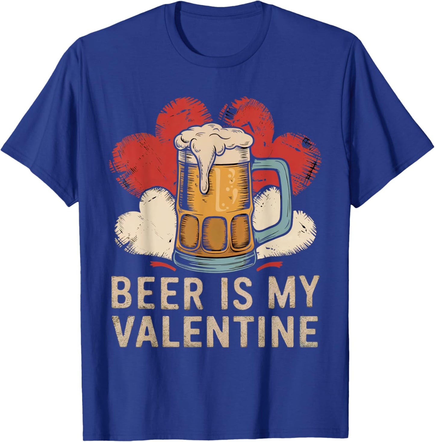 Beer Is My Valentine Vintage Beer Glasses with Hearts Design T-Shirt - T-Shirt | Royal