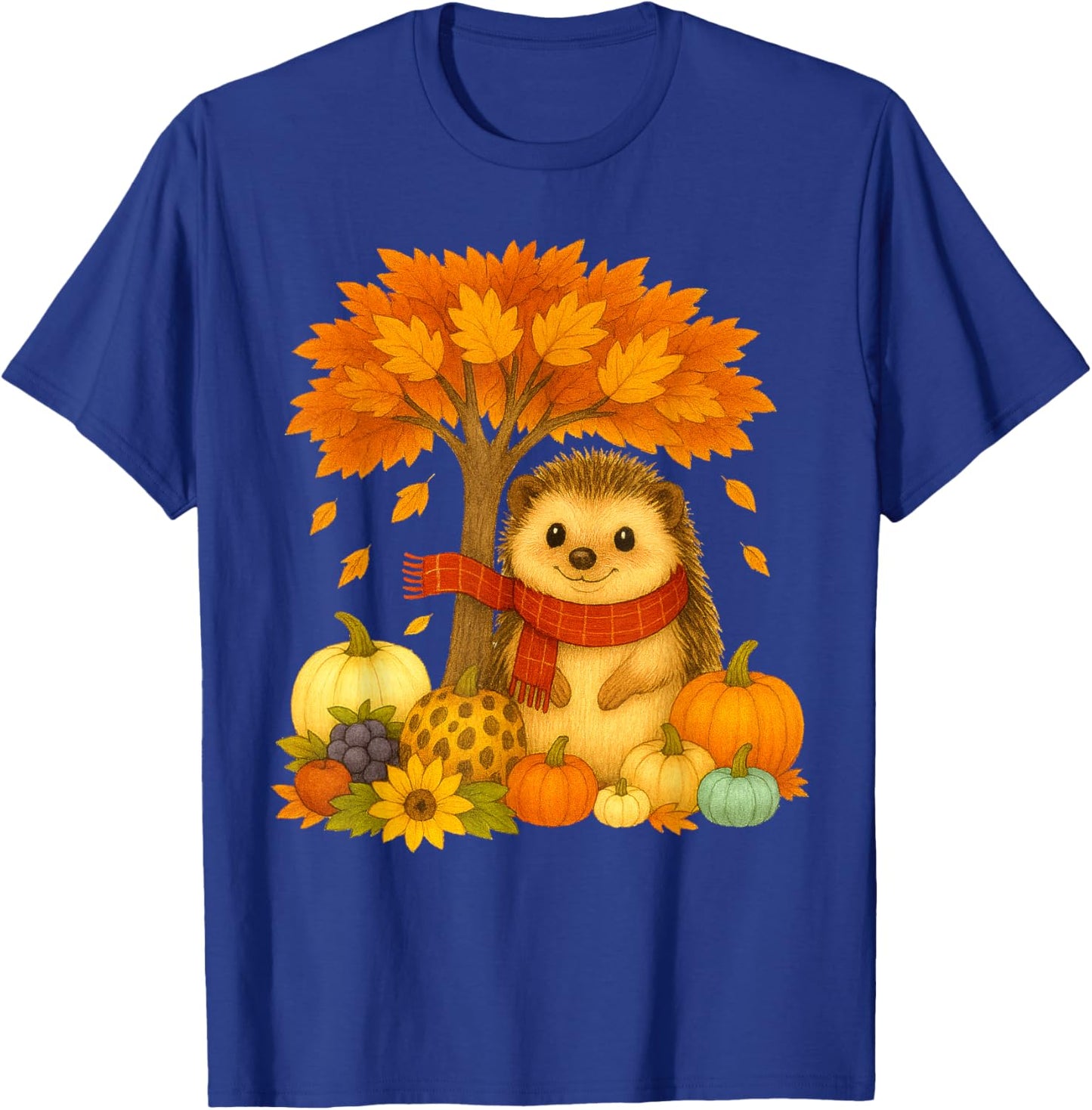 Thanksgiving Autumn Fall Hedgehog Leaf Fall Tree T-Shirt - T-Shirt | Royal