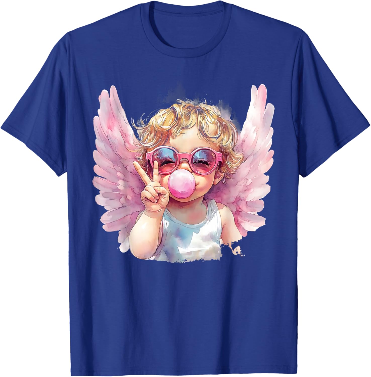 Cute Cupid Blowing Bubble Gum Sunglasses Valentine's Day T-Shirt - T-Shirt | Royal