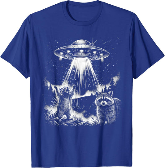 Funny Alien Raccoon UFO Men Women T-Shirt - T-Shirt | Royal