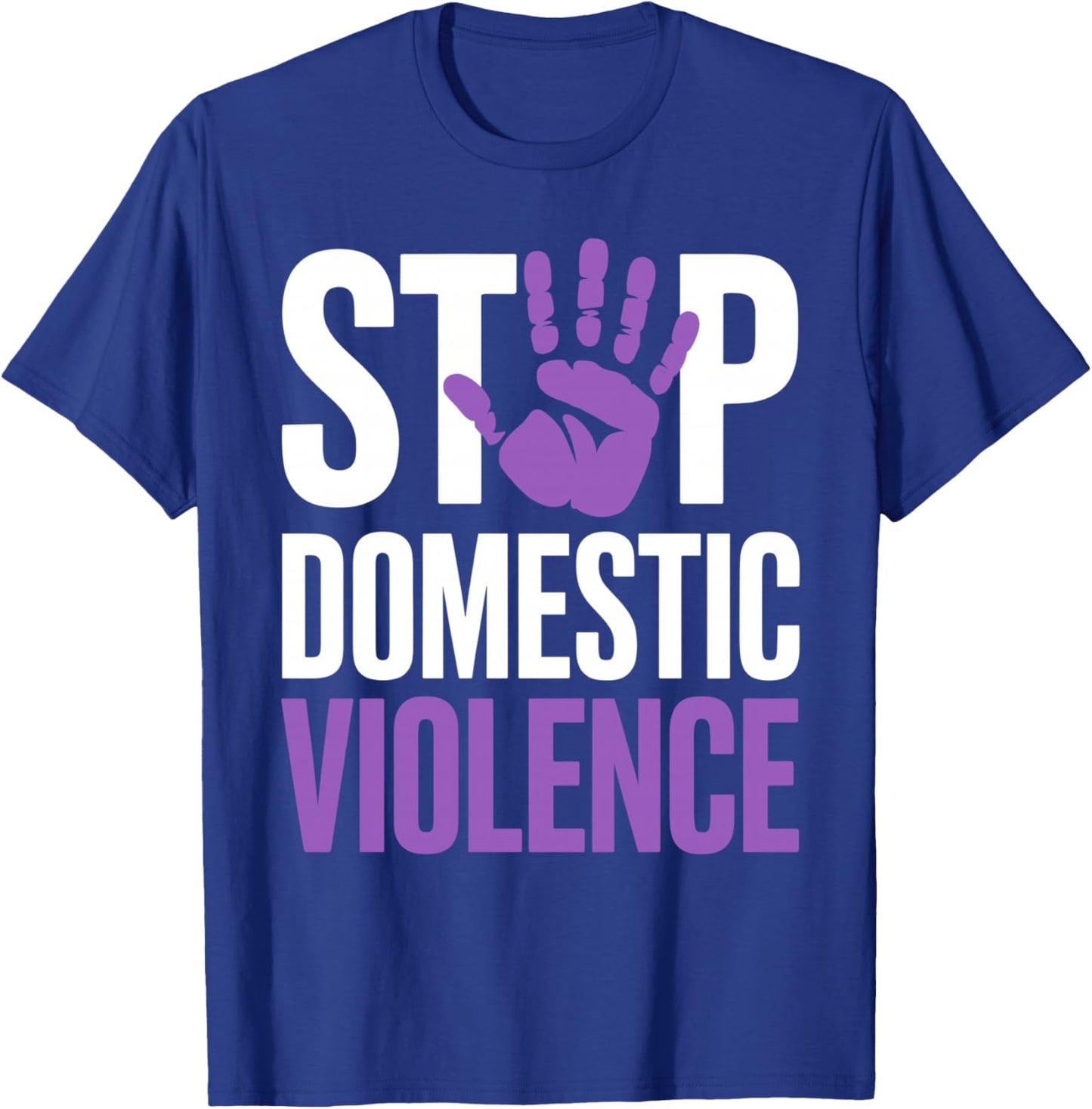 Stop Domestic Violence Awareness Month Purple Ribbon Support T-Shirt - T-Shirt | Royal