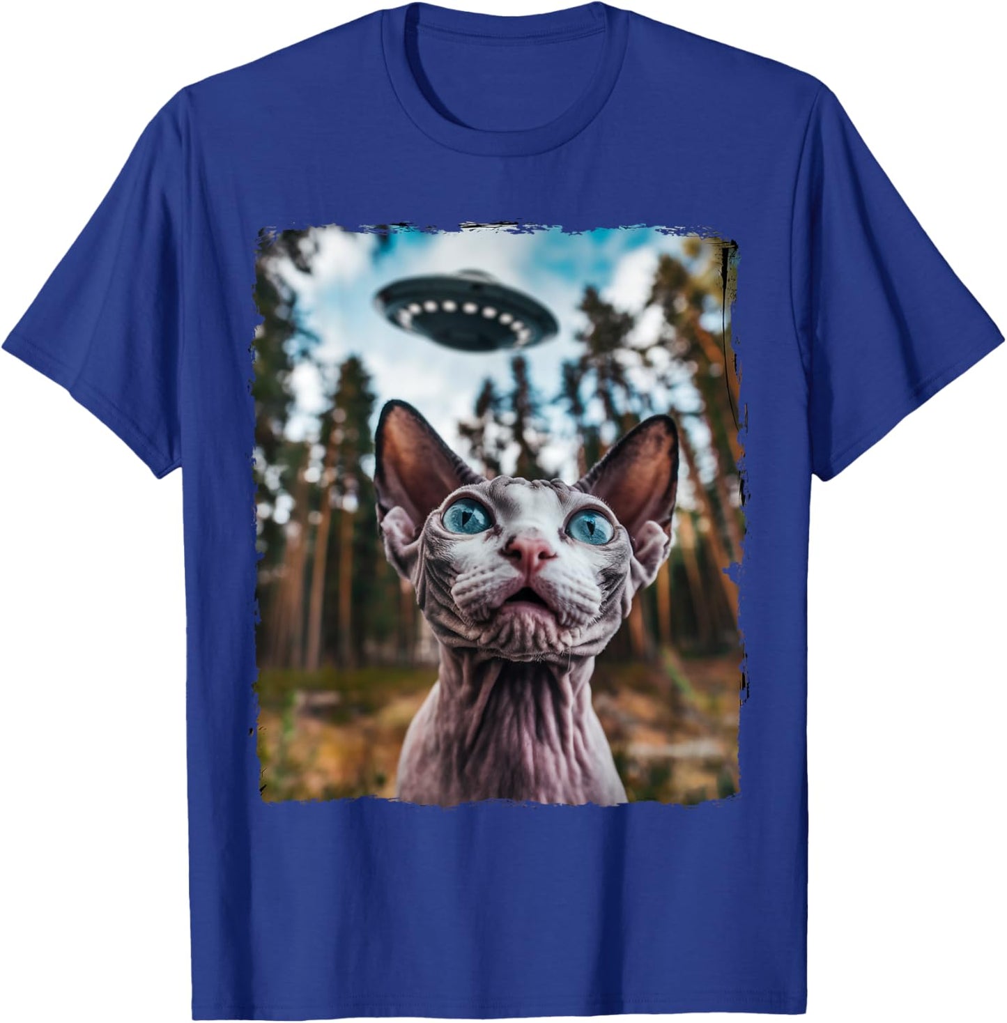 Sphynx Cat Selfie With Alien UFO Cat Gifts Women Kid T-Shirt - T-Shirt | Royal