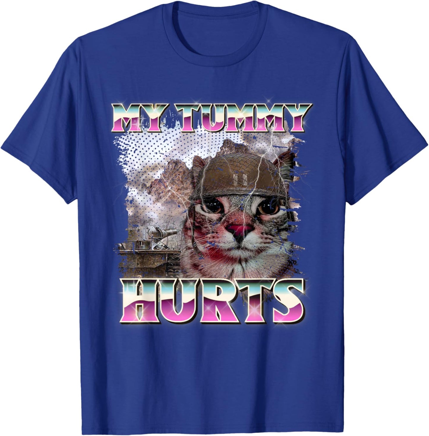I Survived Today's Tummy Ache Funny Cat T-Shirt - T-Shirt | Royal