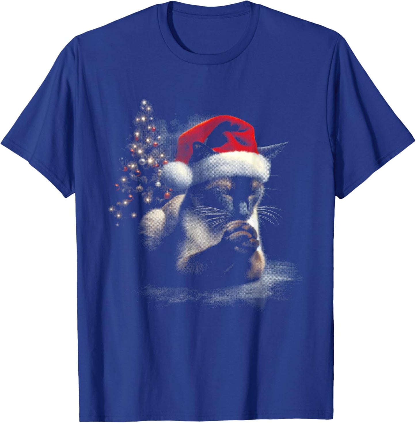 Siamese Cat Santa Hat - Vintage Cat Xmas Christmas Lover T-Shirt - T-Shirt | Royal