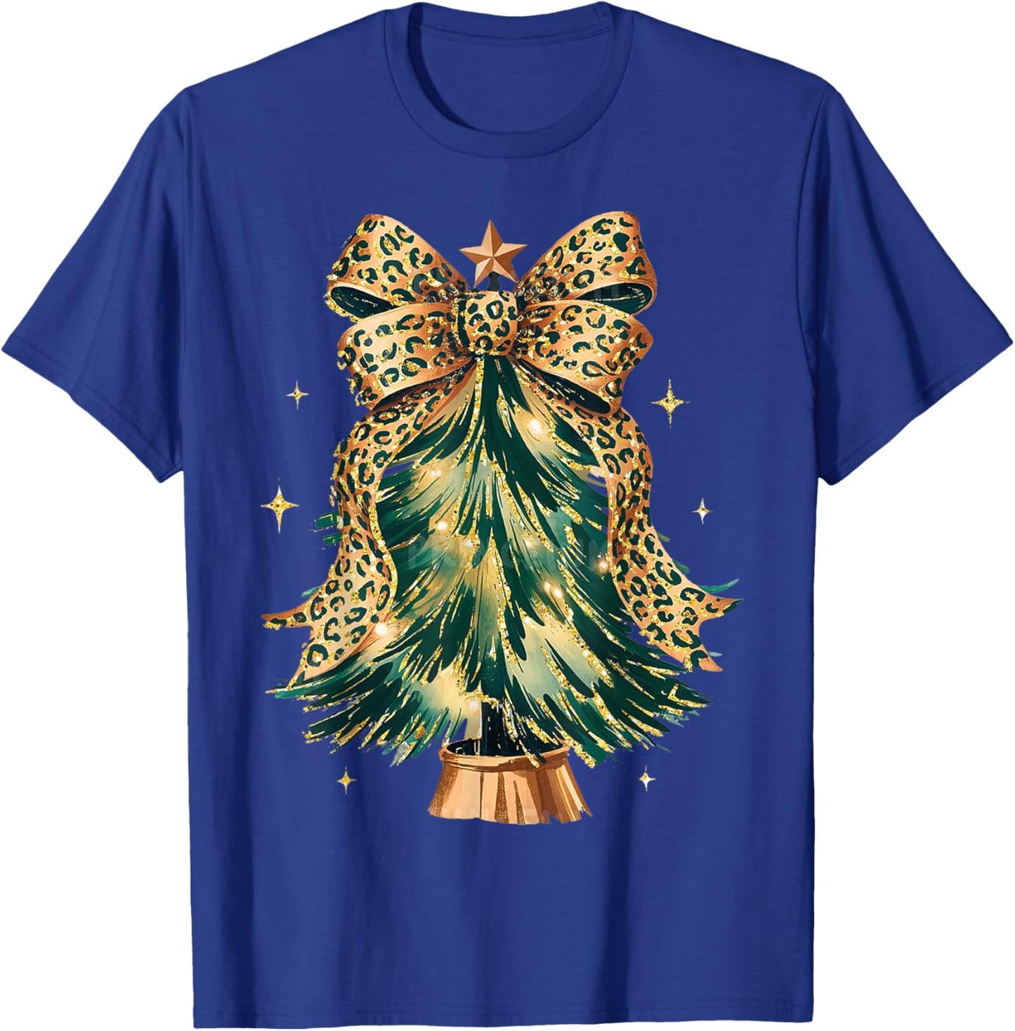 Leopard Bow Christmas Tree Glam Holiday Winter T-Shirt - T-Shirt | Royal