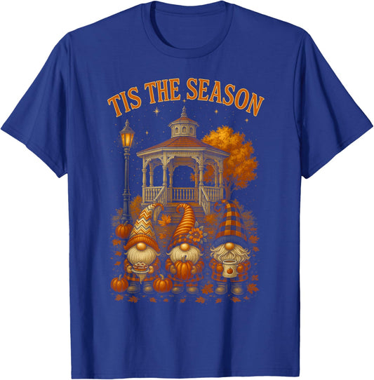 HUGvyn Fall Tis The Season Gnome Pumpkin Autumn Thanksgiving T-Shirt - T-Shirt | Royal