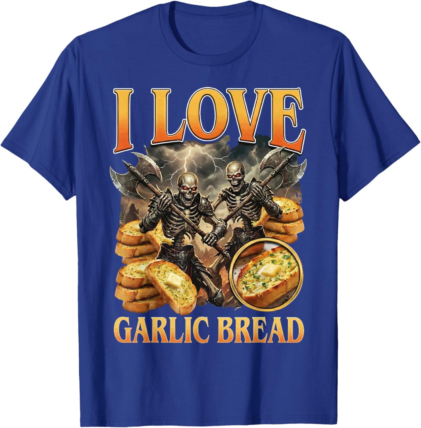 I Love Garlic Bread Cringe Skeleton T-Shirt - T-Shirt | Royal