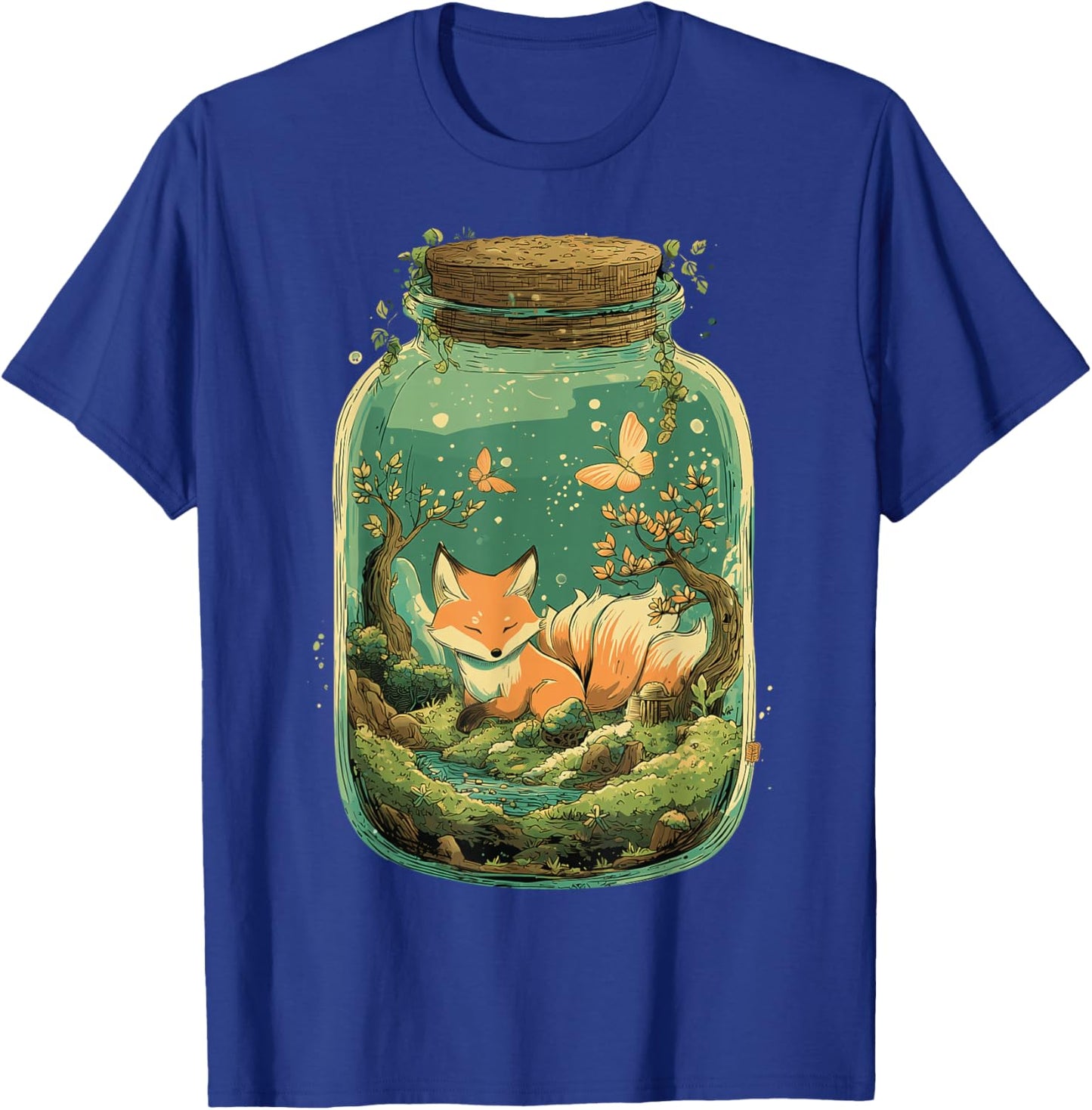 Magical Kitsune Nine-Tailed Fox Kawaii Terrarium Art T-Shirt - T-Shirt | Royal