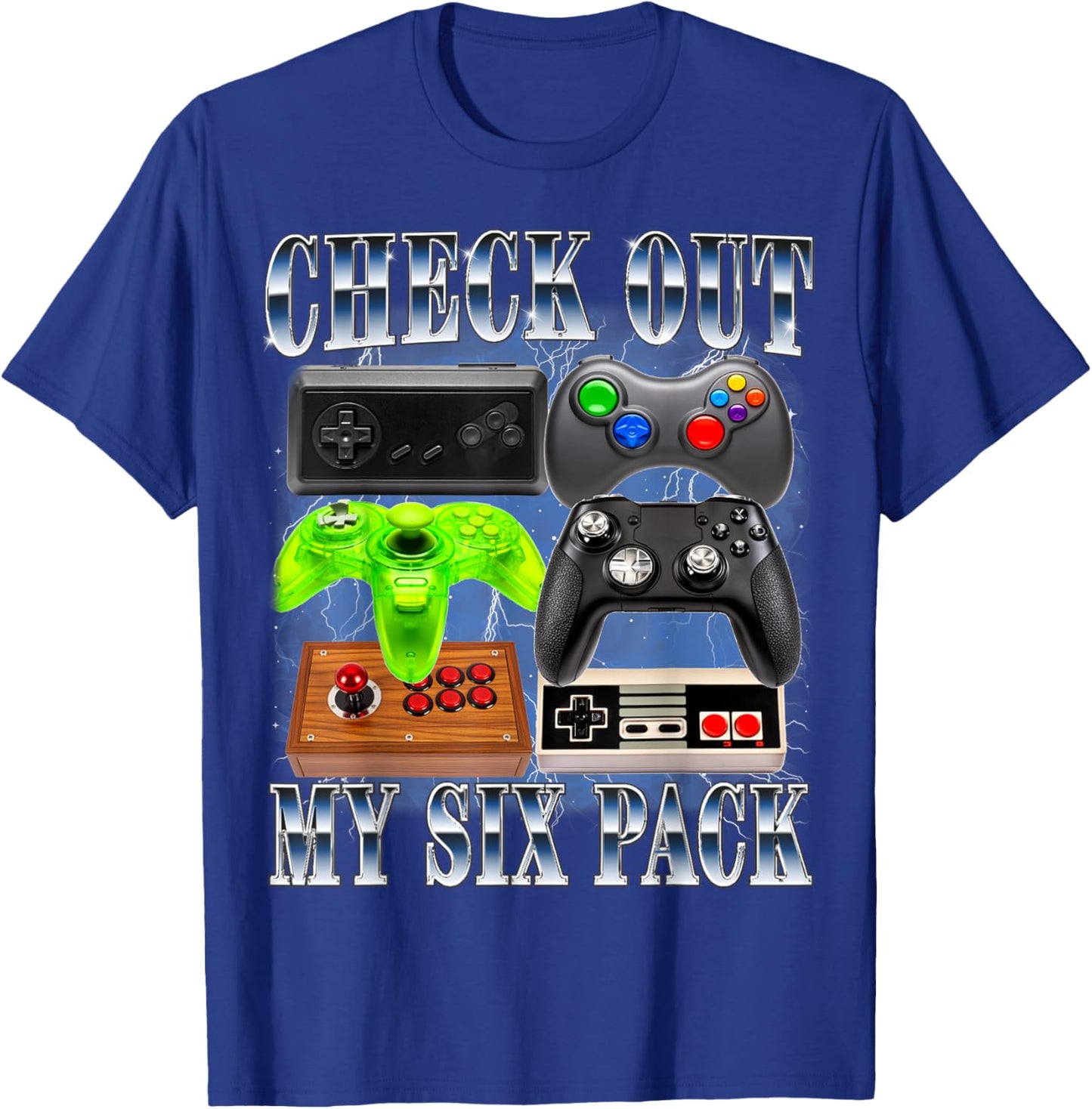 Check Out My Six Pack Gamer Video Game 90s Style Gaming T-Shirt - T-Shirt | Royal
