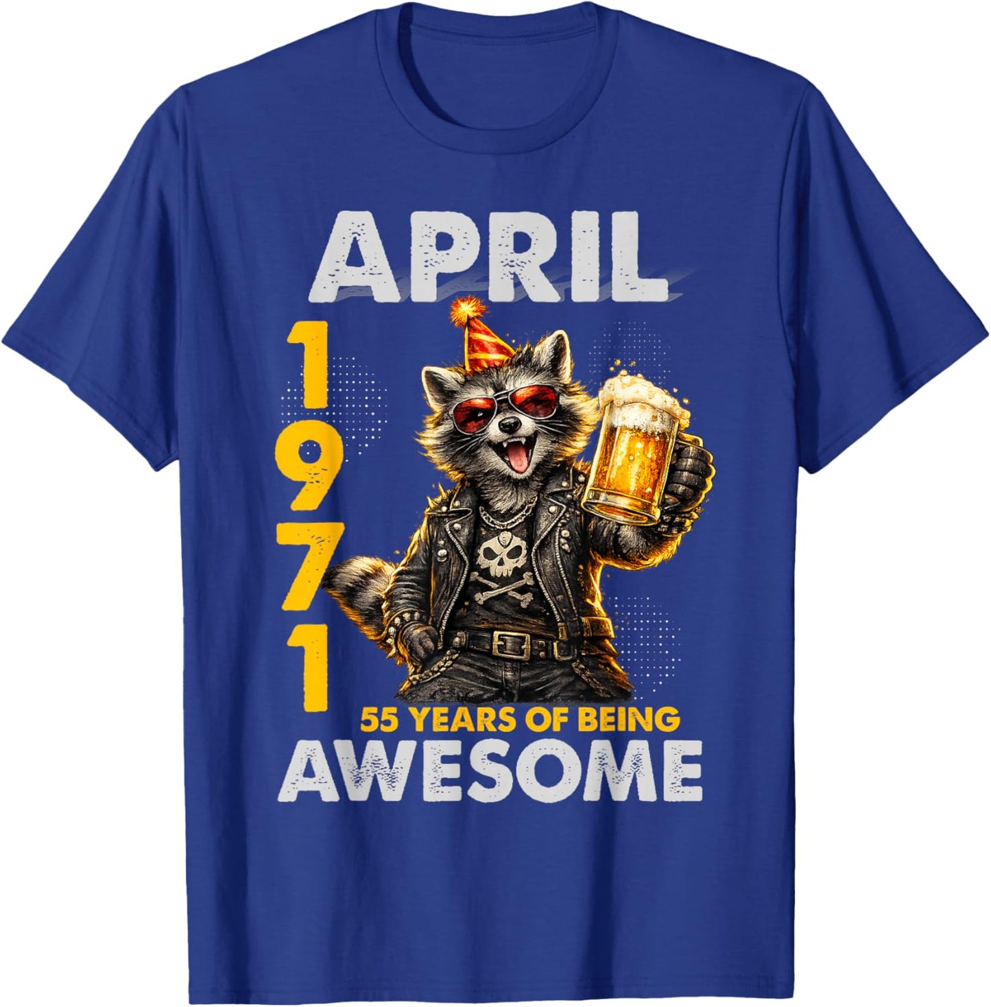 55th Birthday Raccoon Beer April 1971 Vintage 55 Years Old T-Shirt - T-Shirt | Royal