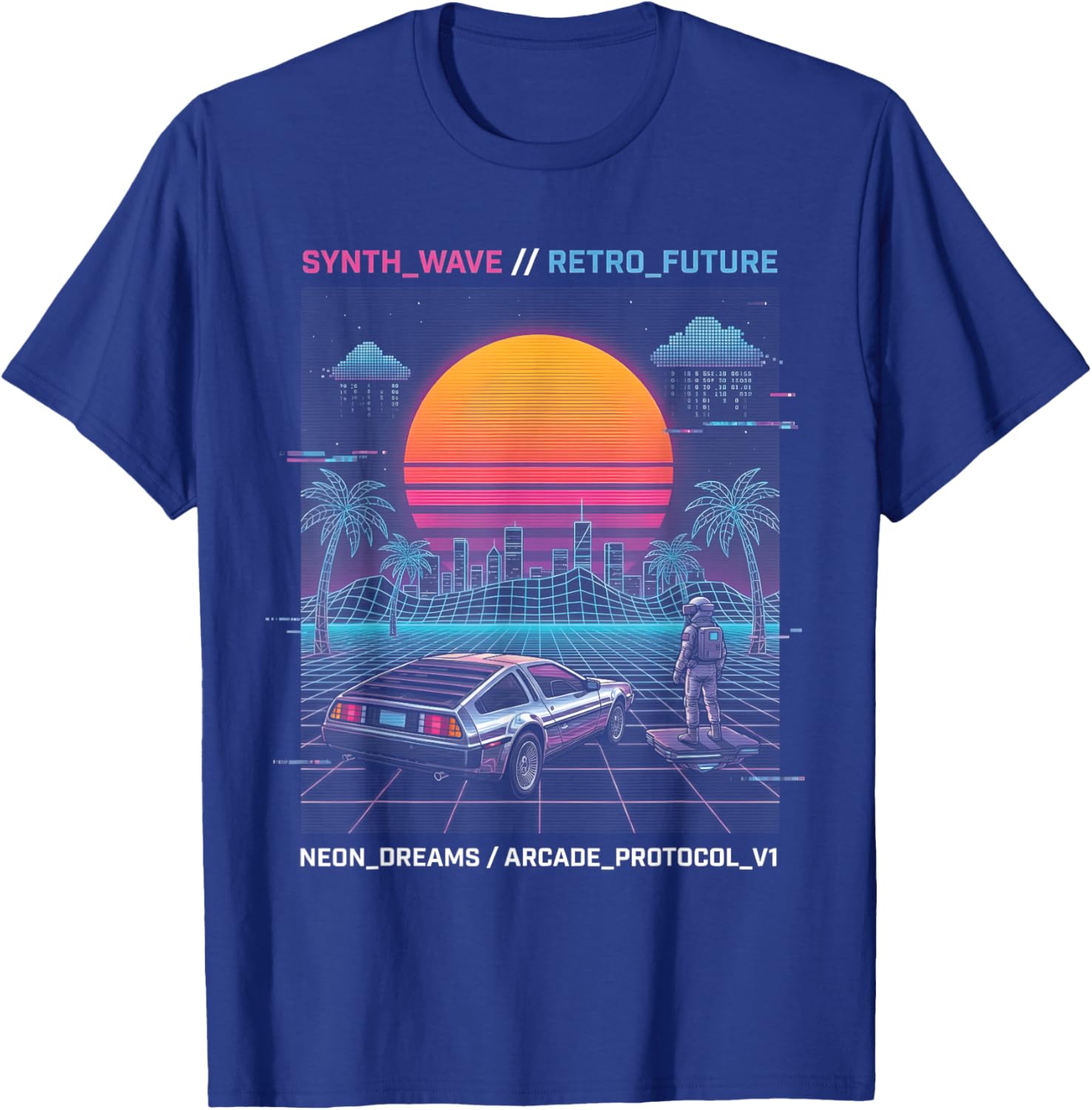 Retro Future Synthwave Car Astronaut City Sunset Vaporwave T-Shirt - T-Shirt | Royal