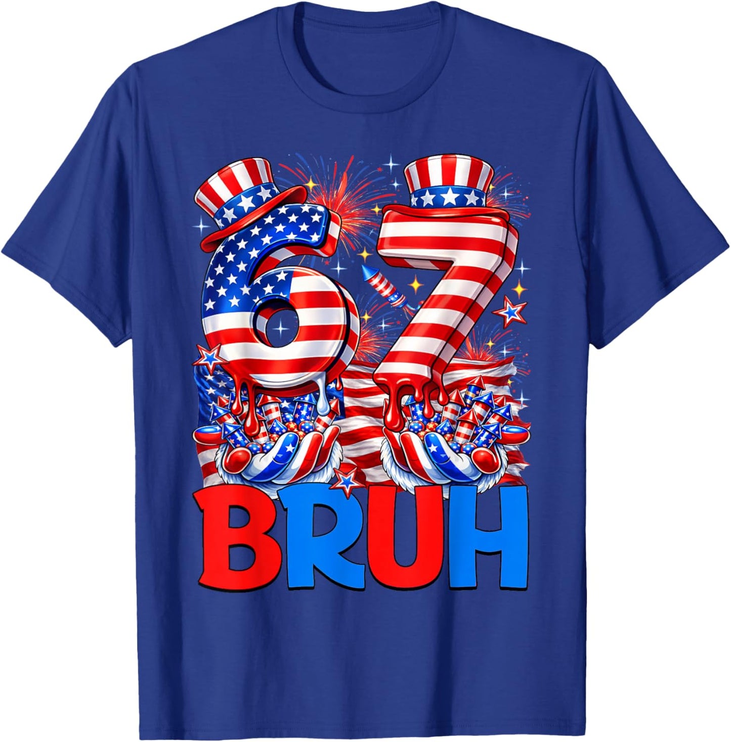 Six Seven 6 7 Bruh 4th of July USA Flag 67 Meme Men Boy Kids T-Shirt - T-Shirt | Royal
