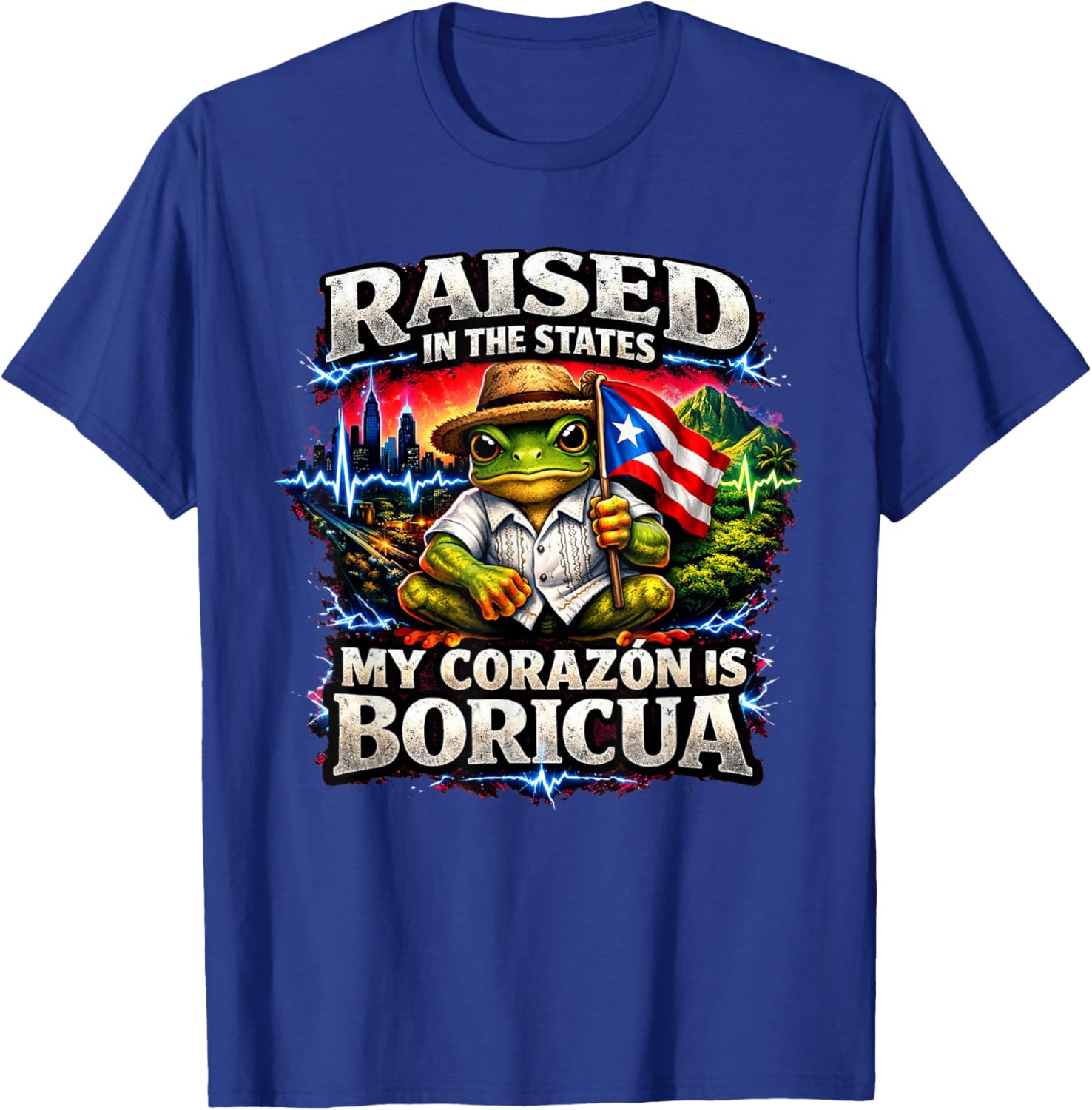 Puerto Rico Raised in the States My Corazon is Boricua T-Shirt - T-Shirt | Royal