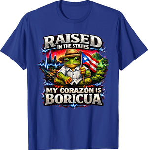 Puerto Rico Raised in the States My Corazon is Boricua T-Shirt - T-Shirt | Royal