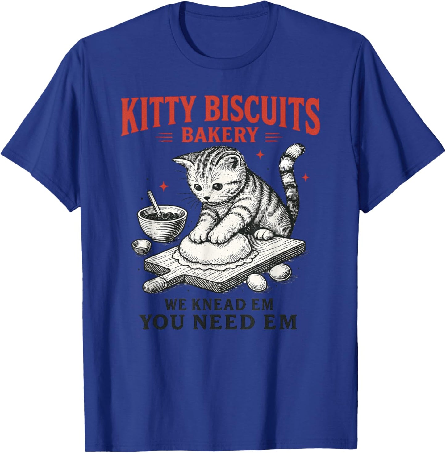 Funny Cat Meme Kitty Biscuits Bakery Vintage Art T-Shirt - T-Shirt | Royal