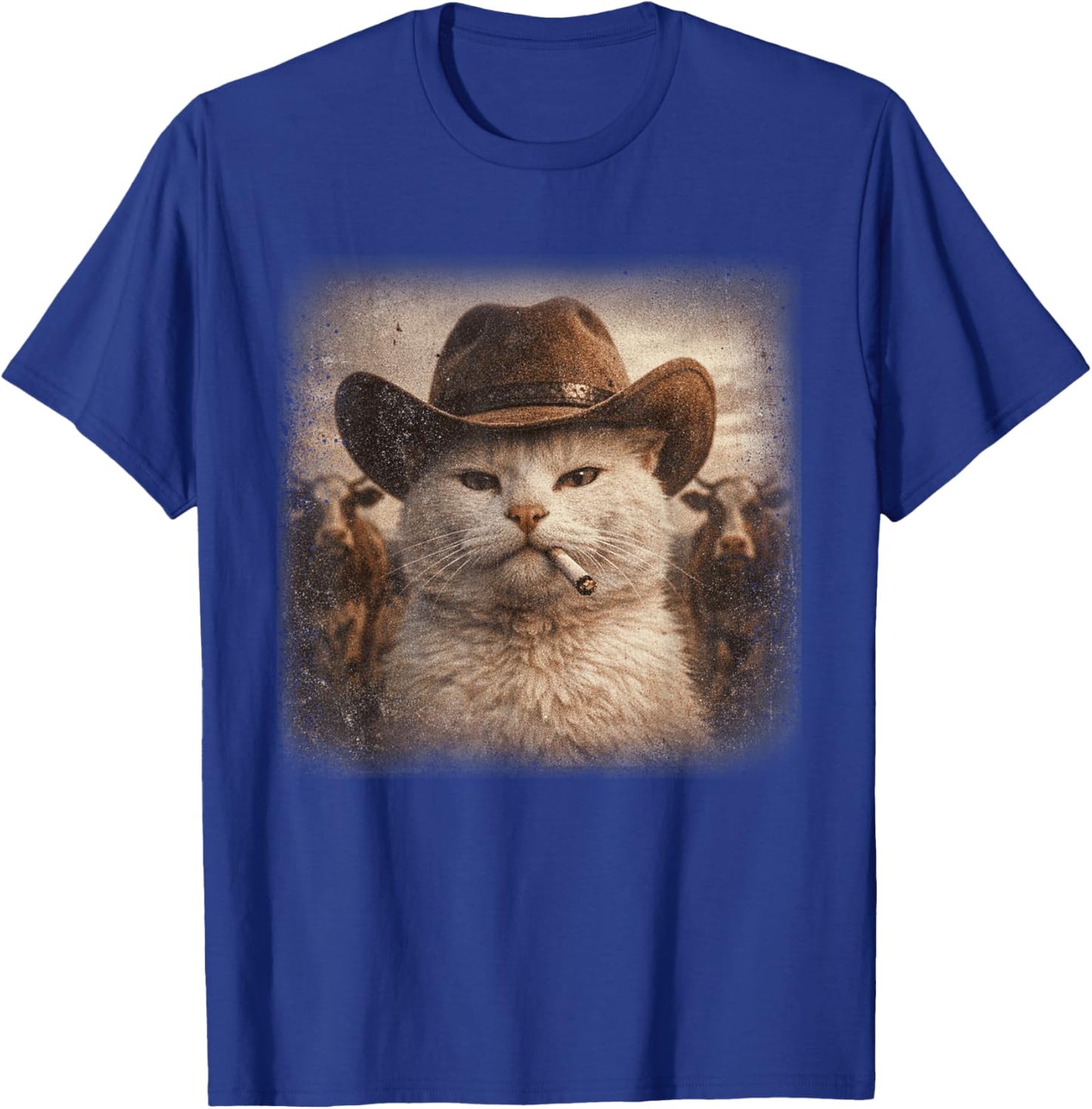 Western Cowboy Cat Smoke A Cigarette Rodeo Country Men Women T-Shirt - T-Shirt | Royal