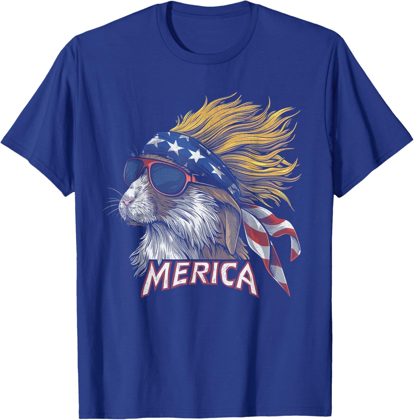 Rabbit Bunny -Patriotic USA 4th of July American Flag Mullet T-Shirt - T-Shirt | Royal