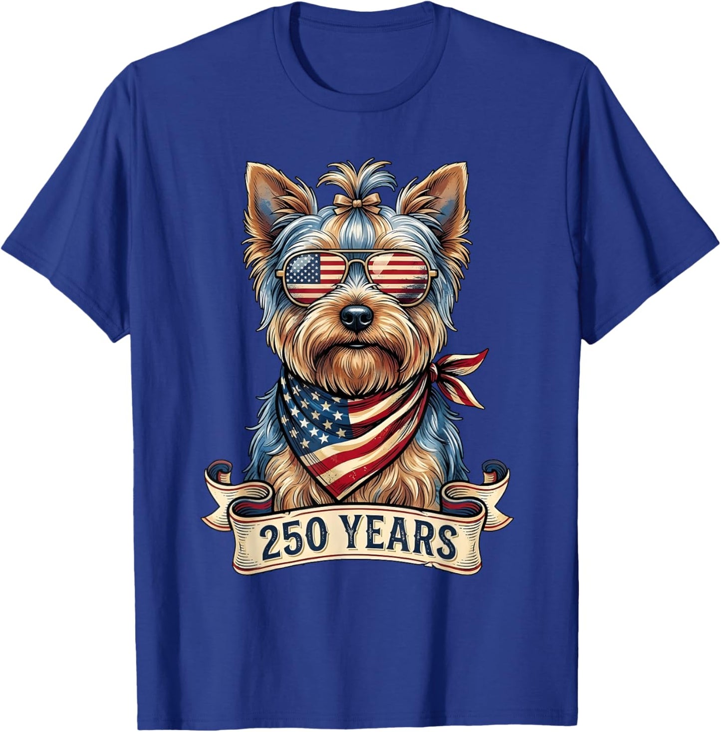 250th Anniversary USA 1776 2026 Dog Vintage Yorkie T-Shirt - T-Shirt | Royal
