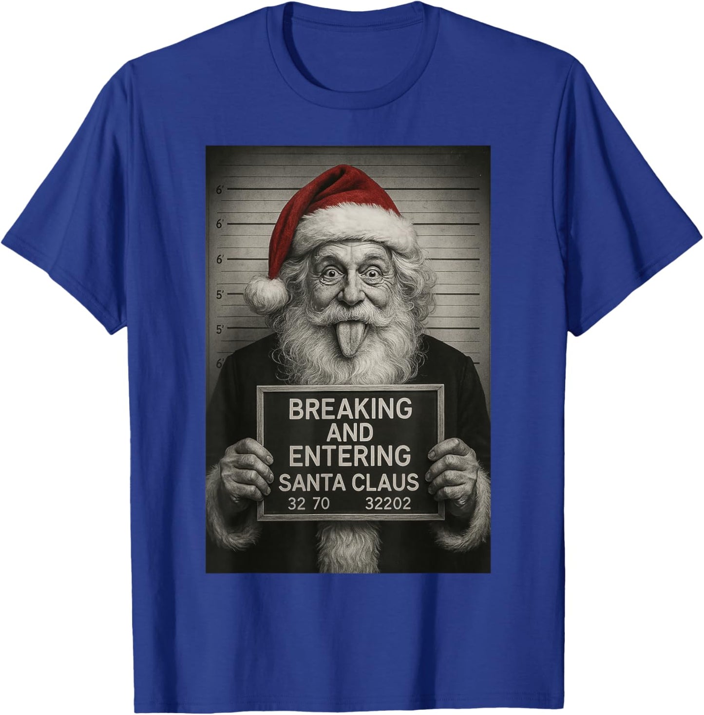 Funny Family Friendly Santa Christmas – Santa Claus Mugshot T-Shirt - T-Shirt | Royal