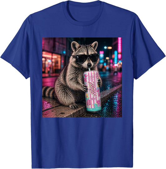 Funny Raccoon Cotton-Candy Drink Animal Meme Graphic T-Shirt - T-Shirt | Royal