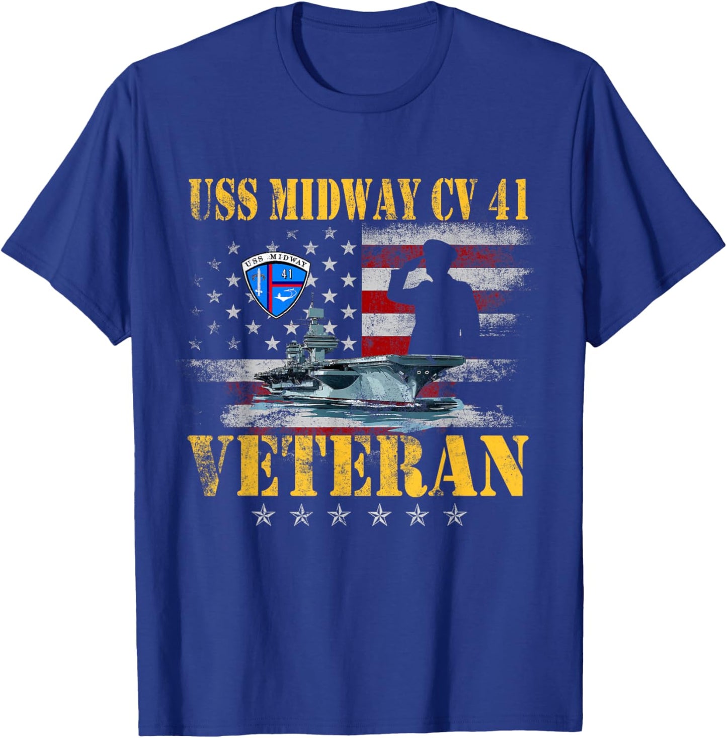 USS Midway CV 41 Aircraft Carrier Veteran US Flag Patriotic T-Shirt - T-Shirt | Royal