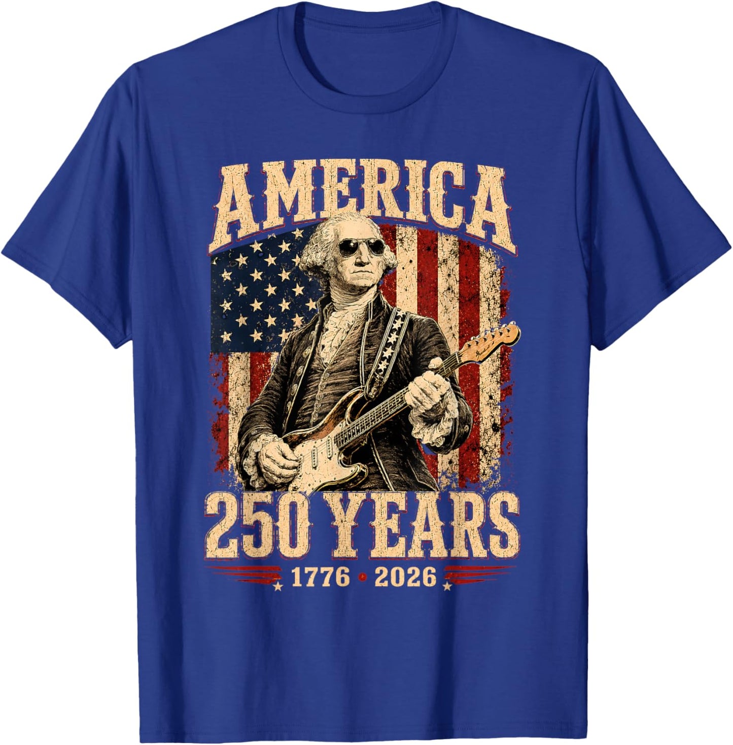 Vintage George Washington Playing Guitar 250 Years T-Shirt - T-Shirt | Royal