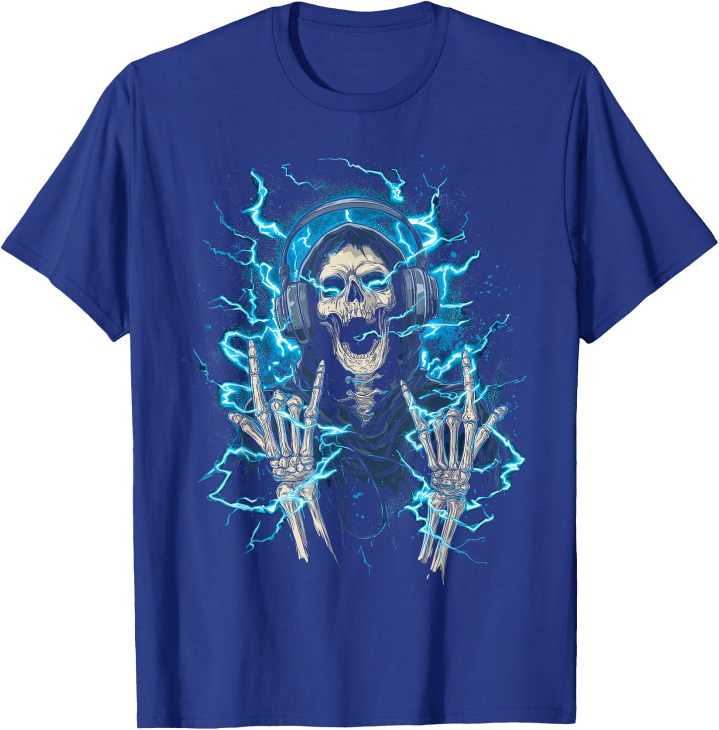 Y2k Gothic Emo Skull Electric Skeleton DJ Headphones T-Shirt - T-Shirt | Royal