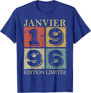 Janvier 1996 30 Ans Cadeau Anniversaire Homme Janvier 1996 T-Shirt - T-Shirt | Royal