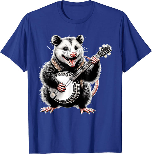 Opossum Possum Street Cat Bluegrass Banjo Player T-Shirt - T-Shirt | Royal