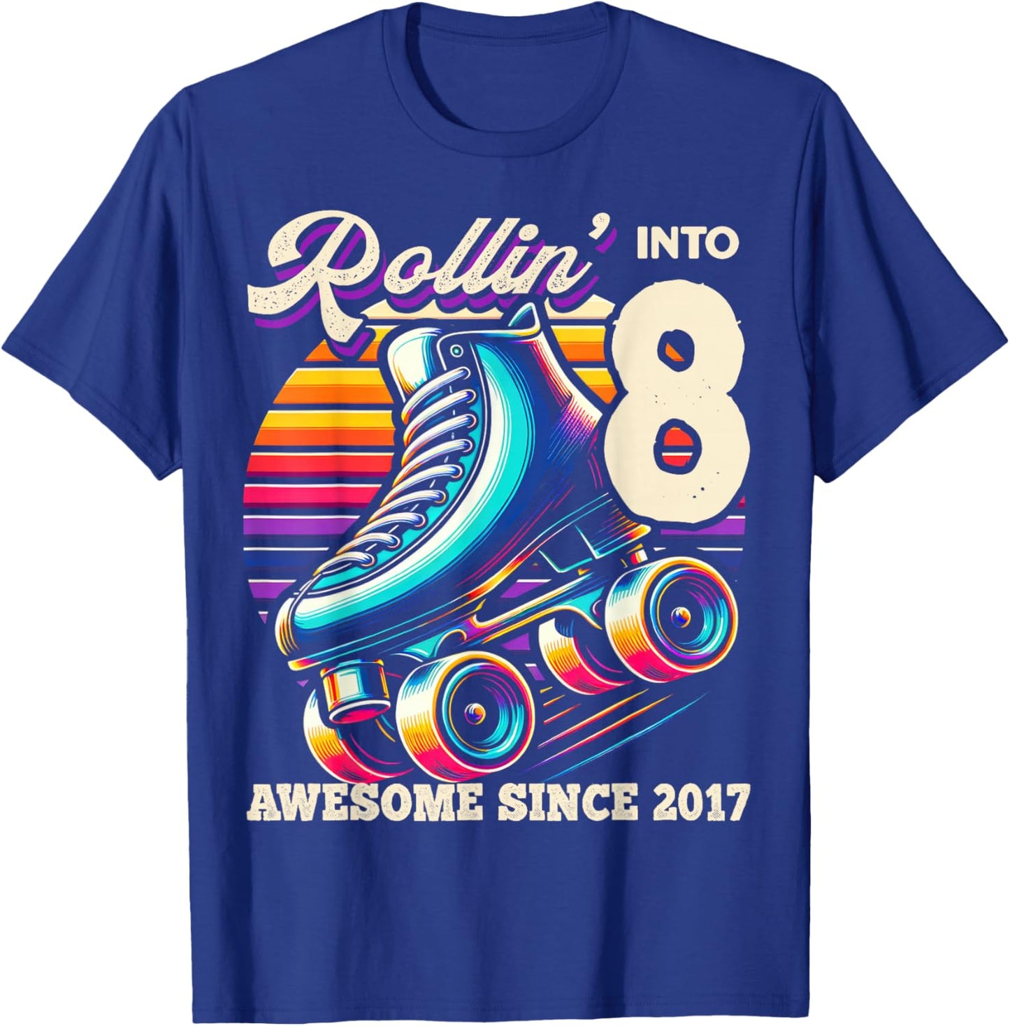 Birthday Roller Skating 8th Girls Rollin into 8 Skate Party T-Shirt - T-Shirt | Royal