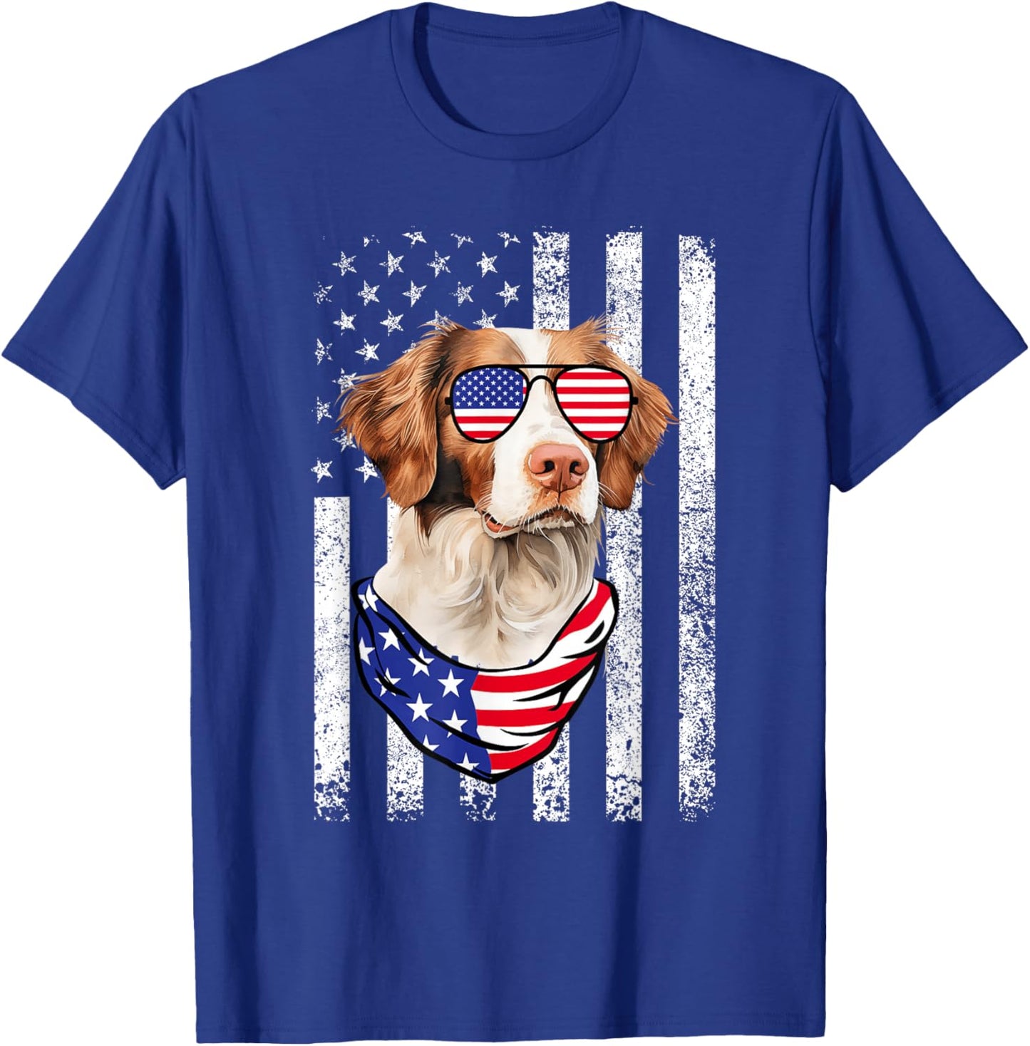 Brittany Spaniel American Flag USA Patriotic 4th of July T-Shirt - T-Shirt | Royal
