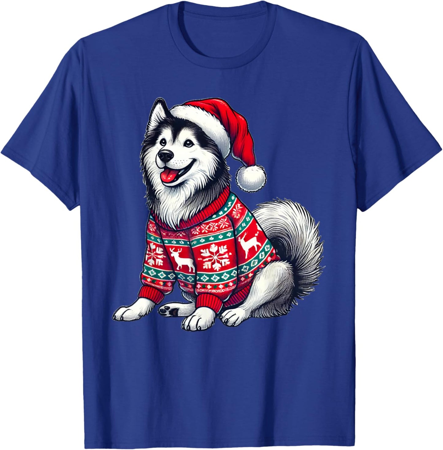 Siberian Husky Dog Ugly Sweater Santa Hat Christmas T-Shirt - T-Shirt | Royal